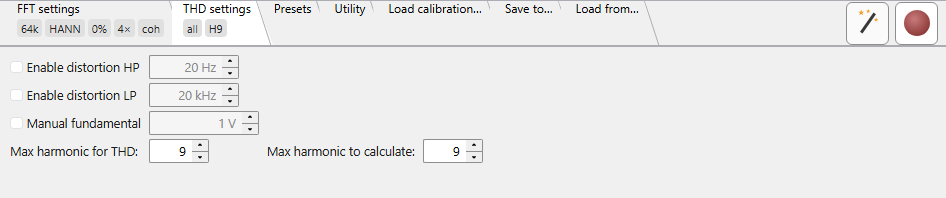 THD settings tab